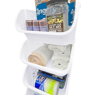 Skywin Plastic Stackable Storage Bins for Pantry - 2 Pack Stackable Bins for Organizing Food, Kitchen, and Bathroom Essentials (Black)