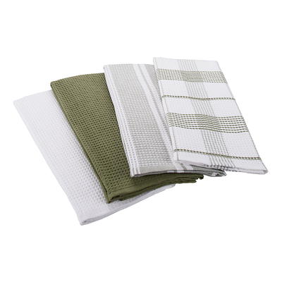 Urban Villa Kitchen Towels, Premium Quality, Cotton Dish Towels,Mitered  Corners,Ultra Soft (Size: 20X30 in), White Waffle Stripes, Highly Absorbent