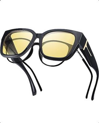 DUCO Unisex Mens Womens Night Driver Black Metal Yellow Lens UV Sunglasses  