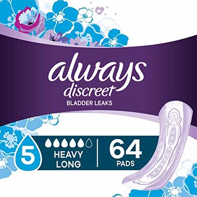 Always Discreet Incontinence & Postpartum Incontinence Pads for Women,  Heavy Absorbency, Long Length, 64 Count - Yahoo Shopping