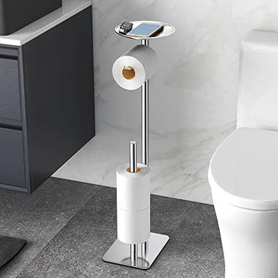 Toilet Paper Holder Stand with Reserve and Dispenser for 4 Mega Rolls,  Bathroom Freestanding Toilet Tissue Paper Roll Storage with Cell Phone  Shelf