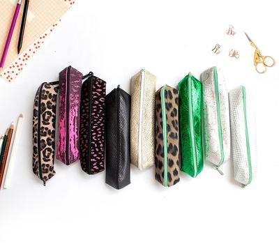 Mini Leather Pencil Case, Green Zipper Pouch, Slim Cosmetic Bag, Leopard  Artist Brush Silver Pen School Supplies - Yahoo Shopping