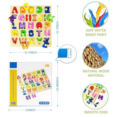 Natural Wooden Alphabet Letter Blocks for Toddlers and Kids