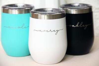 Custom Wine Tumbler, Personalized Wine Tumbler, Engraved Wine Tumbler,  Monogram Wine, Bridesmaid Tumbler, Insulated Wine, Wine Cup With Lid 