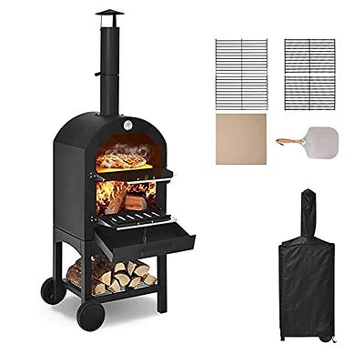 HONEY JOY Portable Wood Fired Outdoor Pizza Oven Stainless Steel Pizza  Grill with Pizza Stone Foldable Legs Thermometer TOPB006831 - The Home Depot