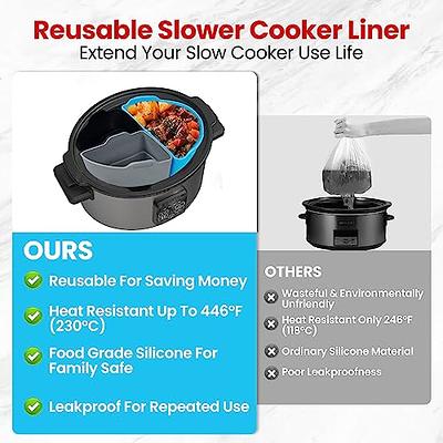 Silicone Slow Cooker Liners, Reusable Cooking Liner Fit Crock-Pot 6-8  Quarts Slow Cooker, Leakproof Dishwasher Safe Cooker Bags Liners for Oval  or