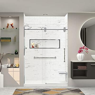 Passage 60 in. x 72 in. 2-Piece Glue-Up Alcove Shower Wall with Corner  Shelf in White Subway Tile