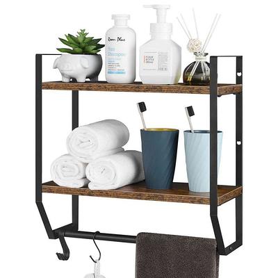 Dracelo 12.2 in. W x 4.8 in. D x 16.14 in. H Black 2 Tier Tempered Glass Shower Shelves with Towel Bar Wall Mounted