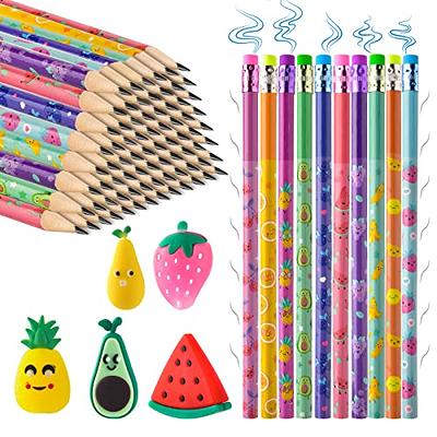100 Pcs Scented Pencils for Kids Fruit Scent HB Graphite Pencils with 100  Pcs Fruit Pencil Caps Colorful Pencils Fun pencils Lovely Wood Pencils Gift