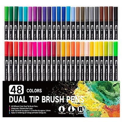 RIANCY Coloring Markers 48 Dual Tip Brush Marker Pens Fine Point