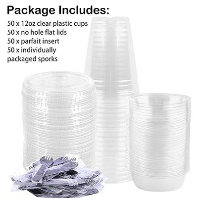 50 Sets]12 Oz Clear Plastic Parfait Cups with Lids & Inserts, Disposable  Dessert Cups Reusable
