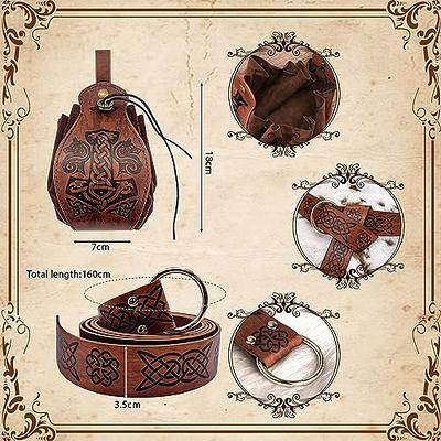 Medieval Leather Belt Pouch Renaissance Belt Bag - Halloween Viking Pirate  Knight Costume Accessories for Men and Women,Vintage Embossed Brown Belt  with Coin Purse Set for Ren Faires Cosplay and LARP 