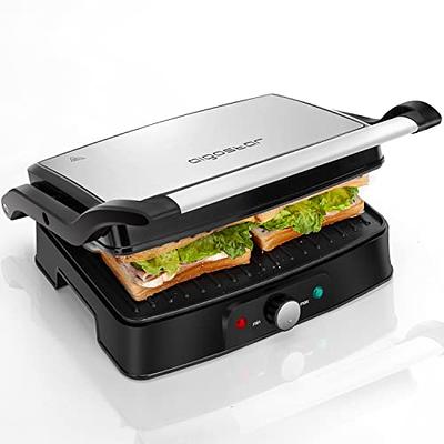 OVENTE Electric Panini Press Sandwich Maker, 1500W Indoor Grill with  Non-Stick Coated Plates, Temperature Control & Removable Drip Tray, Opens  180