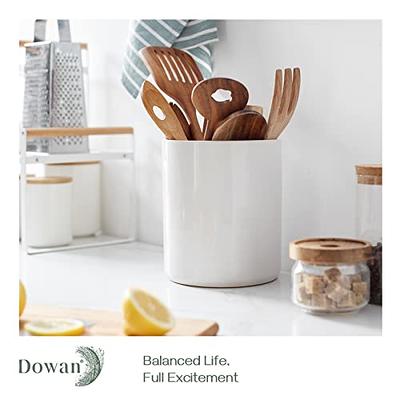 DOWAN Kitchen Utensil Holder, 7.2 Large Utensil Holders for Countertop, Heavy Ceramic Utensil Crock, Anti Slip & Scratch Cork Bottom, Gray Utensil