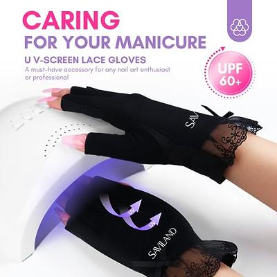 Saviland UV Gloves for Nails, 2 Pairs Lace UPF60+ UV Protection Gloves for  Gel Manicure, Fingerless UV Light Gloves for Gel Nail Lamp Anti UV Gloves