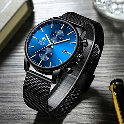 GOLDEN HOUR Men's Watches with Black Stainless Steel and Metal Casual  Waterproof Chronograph Quartz Watch, Auto Date in Colorful Hands