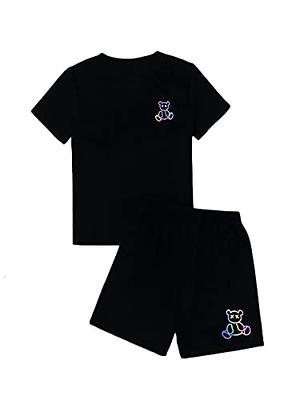 Floerns Boys Reflective Short Sleeve T Shirt Track Shorts Set Two