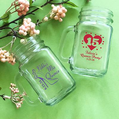 Personalized Mason Jar Drinking Glasses with Flower Lids