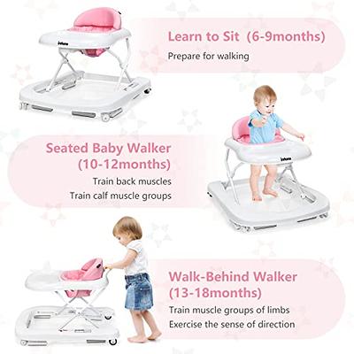 Foldable Baby Walker, 3 in 1 Toddler Walker Bouncer, Learning-Seated,  Walk-Behind, Music, Adjustable Height, High Back Padded Seat, Detachable