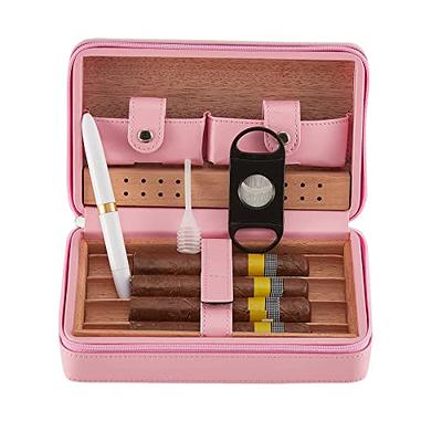 CiTree Cigar Travel Humidor, Cedar Wood Leather Cigar Case with Cigar  Accessories Gift Set, Brown