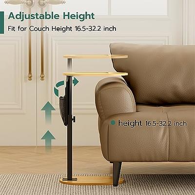 Yumkfoi Couch Side Table with Adjustable Heights, Bamboo Sofa Tray Table  with Storage Pocket, Liftable Couch Arm Tray Table C Table End Table TV Tray  Snack Table for Living Room, Bedroom 