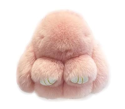 HXINFU Soft Cute Rabbit Fur Pom Pom Keychain Fluffy Real Rex Bunny Keychain Decoration