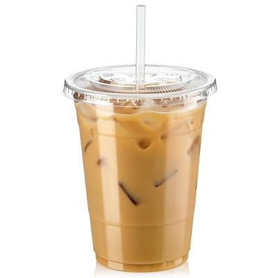 50 Pack] 32 oz Clear Plastic Cups with Flat Lids, Disposable Iced