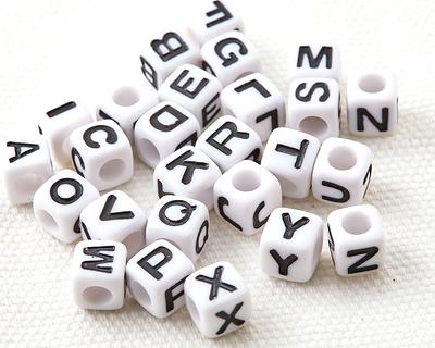 Black & Gold Outline Enamel Letter Beads, Cast Letters, Lined