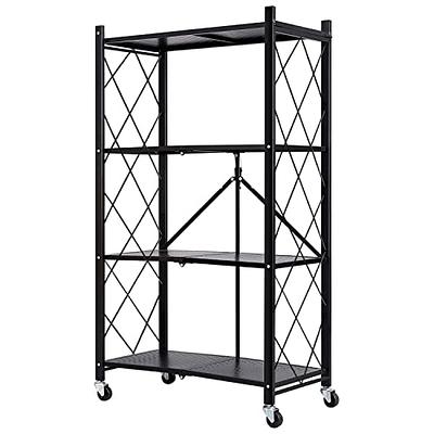 FUNKOL 5-Tier Black Metal Kitchen Shelf Foldable Storage Rack with