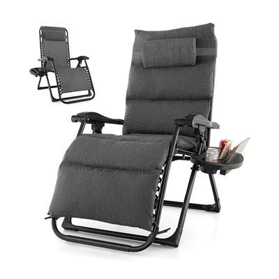 Best Choice Products Oversized Zero Gravity Chair, Folding Recliner w/ Removable Cushion, Side Tray - Fossil Gray