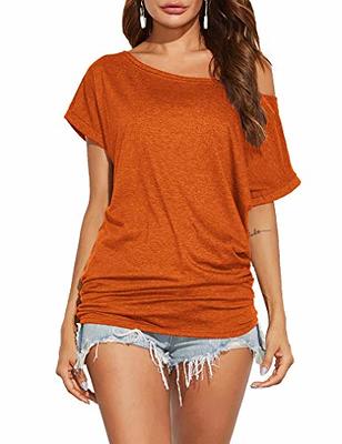 Zpanxa Womens T Shirts Women Summer Landscape Floral Print Casual Loose  V-Neck Short-Sleeved T-Shirt Womens Workout Tops Shirts Orange L 