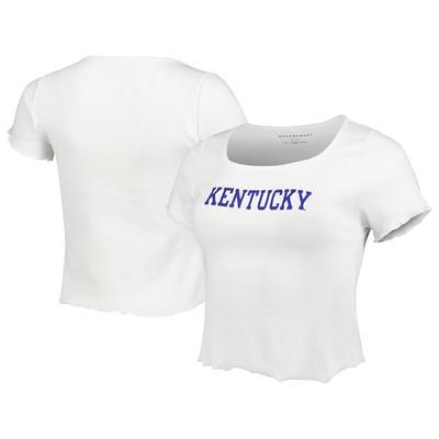 Women's Wear by Erin Andrews Royal Kentucky Wildcats Bleach Wash Splatter Cropped Notch Neck T-Shirt Size: Medium