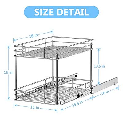 LYNK PROFESSIONAL 11W x 18D Pull Out Cabinet Organizer (2 Tier) Slide Out  Pantry Shelf - Chrome