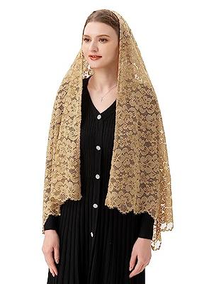 IKASEFU Catholic Church Veils for Women, Wedding Veil Mantilla Veil Lace  Floral Shawl Head Covering Hair Accessories, Beige