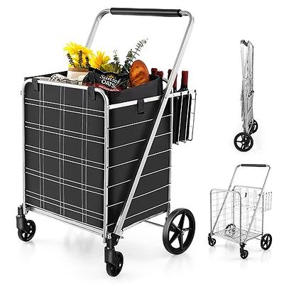 Shopping Cart for Groceries with 176lbs 91L Large Capacity, Heavy Duty Grocery Cart with Wheels, Folding Utility Shpping Cart on Wheels for Groceries