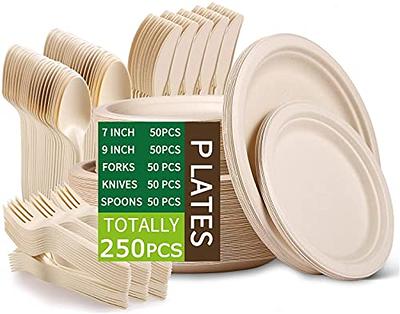 Comfy Package 100% Compostable 9 Inch Heavy-Duty Paper Plates [250 Pack]  Eco-Friendly Disposable Sugarcane Plates