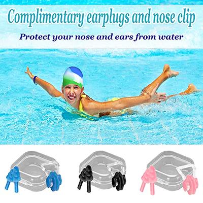 Silicone Swim Cap,Waterproof Swimming Cap with Silicone Nose Clip &  Earplugs Cover Ears