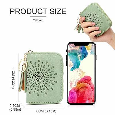 APHISON RFID Credit Card Holder Wallets for Women Leather Zipper Card Case for Ladies Keychain Wallet