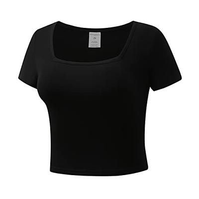 Basic Black Short Sleeve V Neck Crop