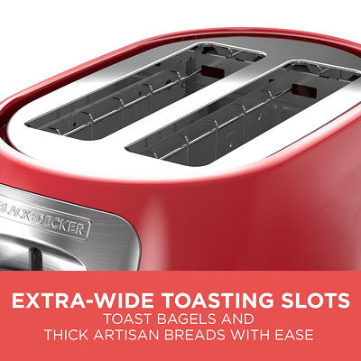 BLACK DECKER 2 Slice Extra Wide Slot Toaster Red Silver