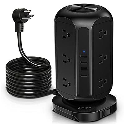 10ft Extension Cord Power Strip Tower, NTONPOWER Flat Plug Surge Protector  with 8 Outlets 5 USB Desktop Charging Station, Individual Switches, 1080