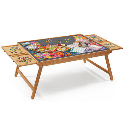 2000 Piece Portable Puzzle Table with Folding Legs, 41.3X27.5 Wooden  Jigsaw Puzzle Board with 4 Drawers & Cover, Family Multifunctional Folding