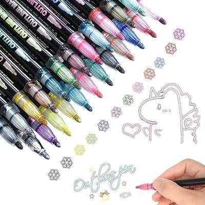 GAOSENLONK 12 Colors Outline Metallic Markers, Double Line Paint Pens Self  Outline Markers, for Drawing Coloring, Christmas Card Writing，Birthday