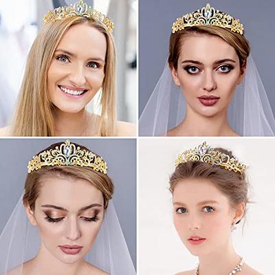 Makone AB Gold Rhinestones Crystal Crowns and Tiaras with Comb