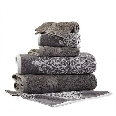 Freshee 4-Piece Bath Towel Set, Grey Solid/Stripe - Featuring Intellifresh  Antimicrobial Technology 