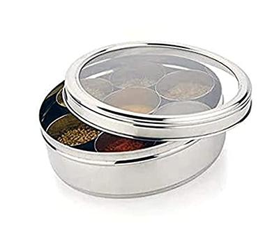 Stainless Steel Indian Spice Box, Steel Masala Dabba, Double Lid