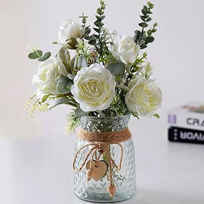 White Artificial Flower Arrangement in Vase Dining Table Centerpiece Fake Flower  Decor