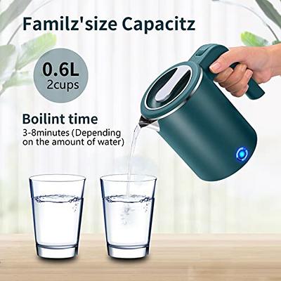 Portable Travel Electric Kettle, 350ml Small Electric Tea Kettle, Mini Portable Hot Water Boiler Stainless Materials Automatic Shut Off and Dry