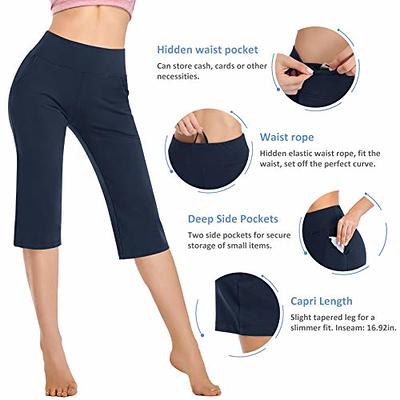 YOUNG 3 Pack Capri Leggings for Women with Pockets-High Waisted