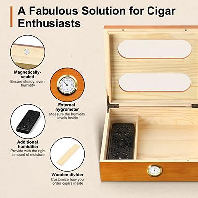 LAYAONE Cigar Humidor Box with Humidifier Disc, Hygrometer & Instruction,  Glass-Top Cigar Desktop Case for 20-30 Cigars - Cigar Humidors Accessories